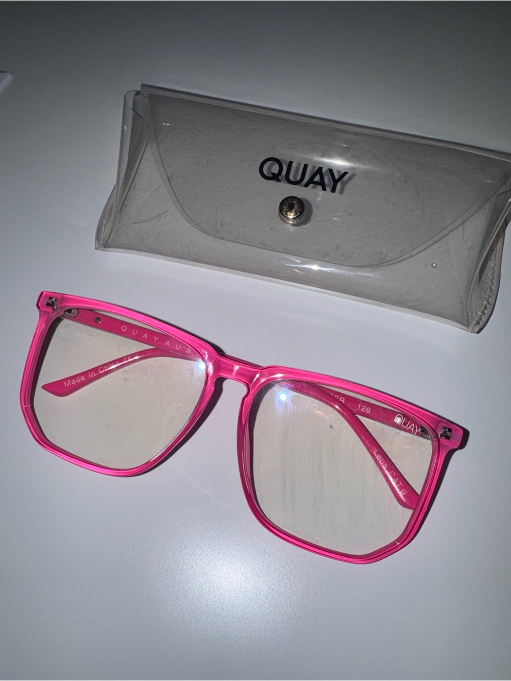 QUAY blue light Pink Square Frame Glasses